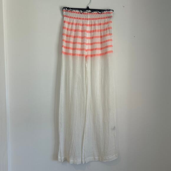 NWOT lemlem Sheer Wide-Leg Beach Pants, Coral & White Stripe, Women's Size Small - Picture 1 of 5